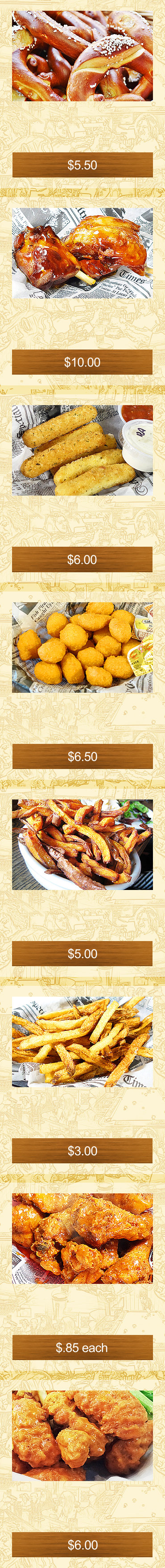 $5.50 $10.00 $6.00 $6.50 $5.00 $3.00 $.85 each $6.00